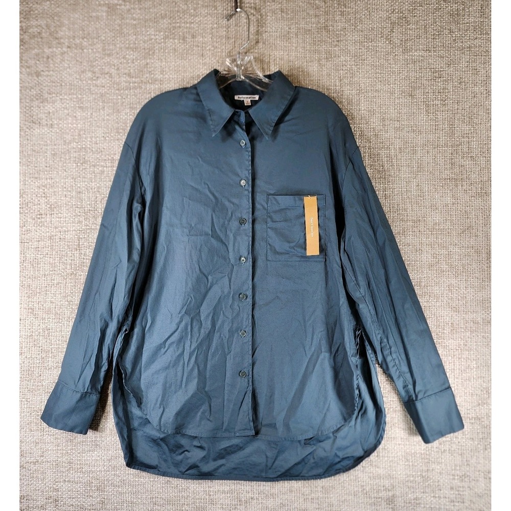 Reformation Will Oversized Shirt Womens S Blue Button Down Long Sleeve NEW